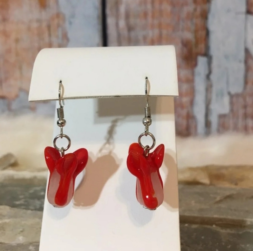 New hand blown red flower glass earrings